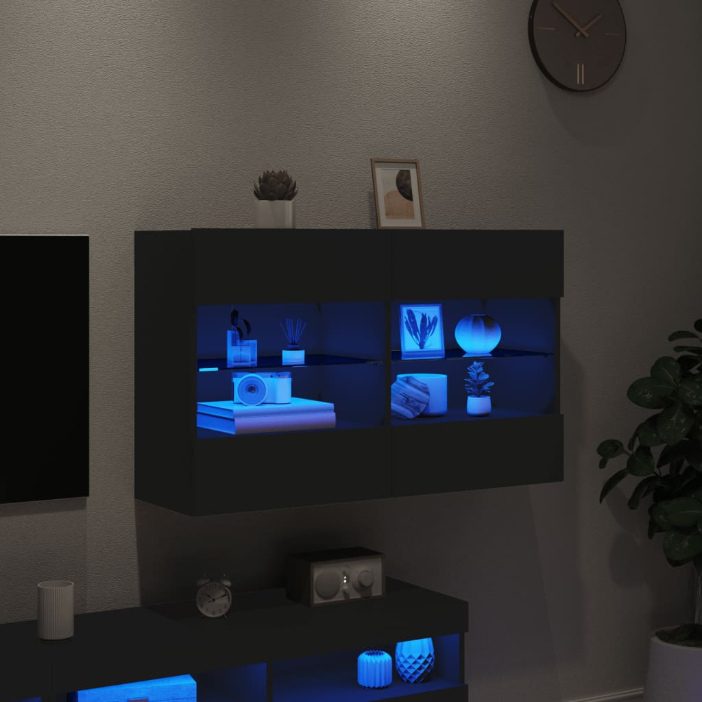 vidaXL Meuble TV mural avec lumières LED noir 98,5x30x60,5 cm