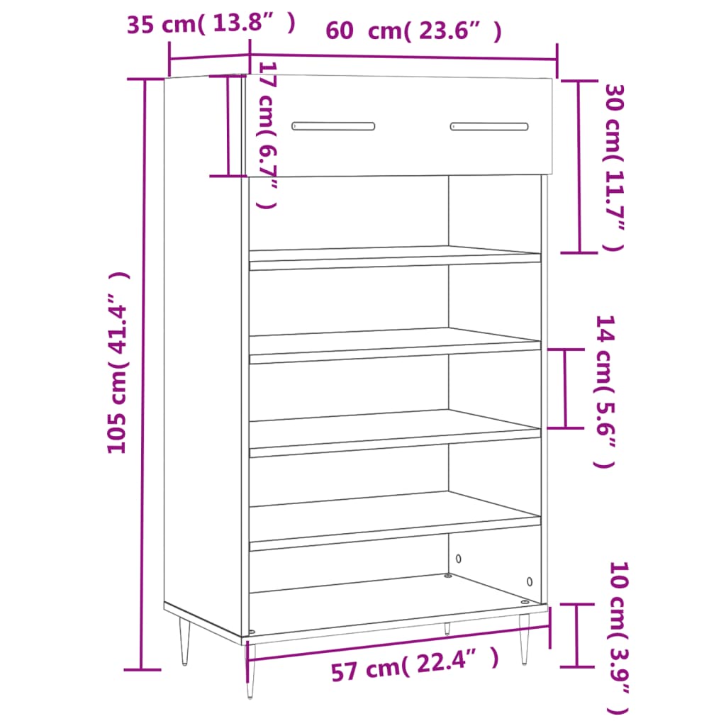 vidaXL Armoire à chaussures chêne sonoma 60x35x105cm bois d'ingénierie