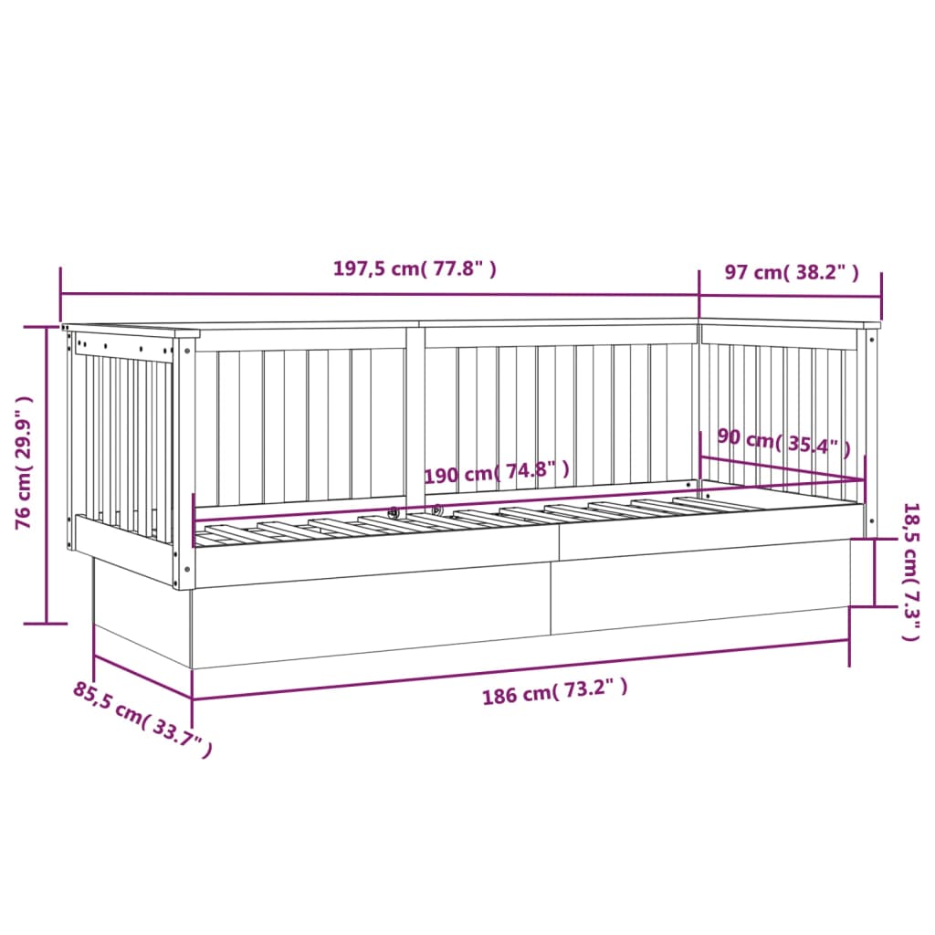 vidaXL Lit de jour sans matelas 90x190 cm bois de pin massif