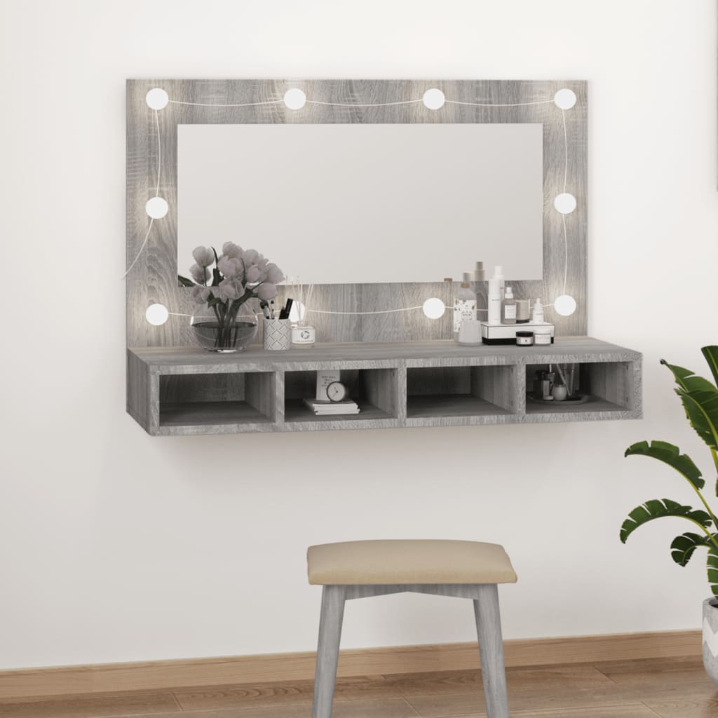 vidaXL Armoire à miroir avec LED Sonoma gris 90x31,5x62 cm