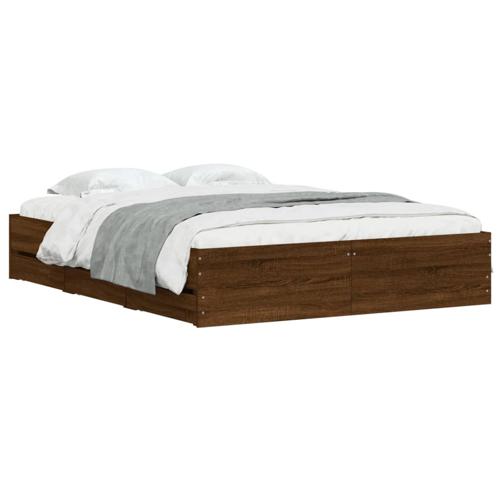 vidaXL Cadre de lit avec tiroirs sans matelas chêne marron 140x190 cm