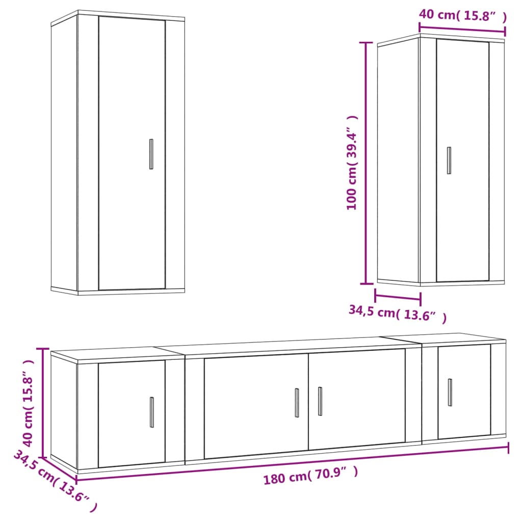 vidaXL Ensemble de meubles TV 5 pcs Chêne fumé Bois d'ingénierie