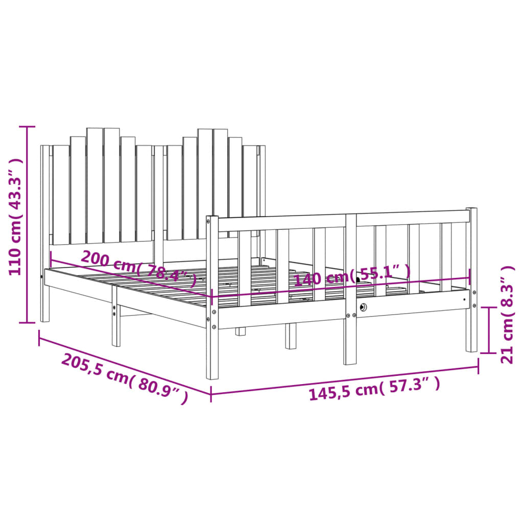 vidaXL Cadre de lit sans matelas noir 140x200 cm bois massif de pin