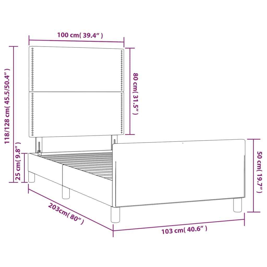 vidaXL Cadre de lit avec tête de lit Bleu 100 x 200 cm Tissu