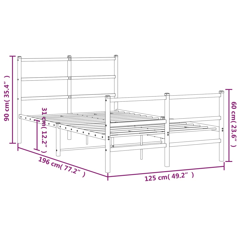 vidaXL Cadre de lit métal sans matelas et pied de lit blanc 120x190 cm