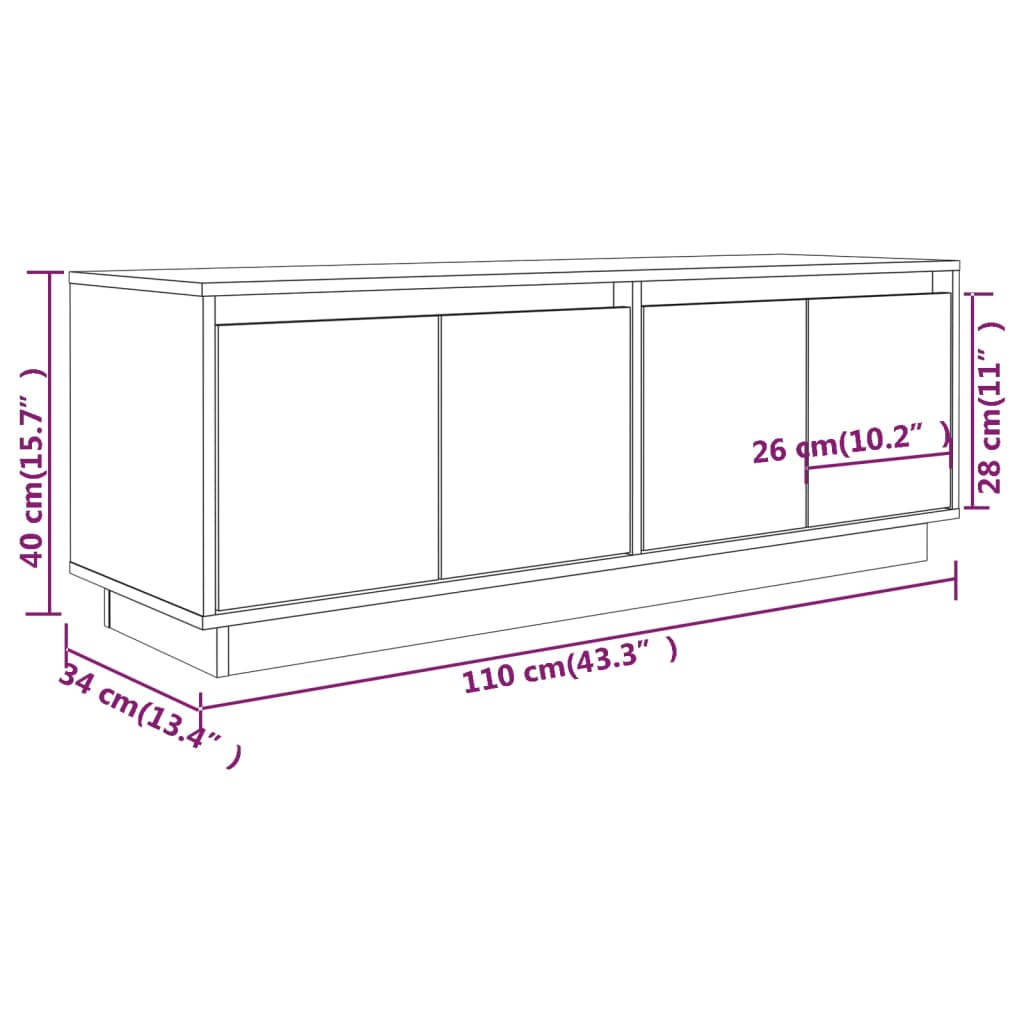 vidaXL Meuble TV Blanc 110x34x40 cm Bois de pin massif