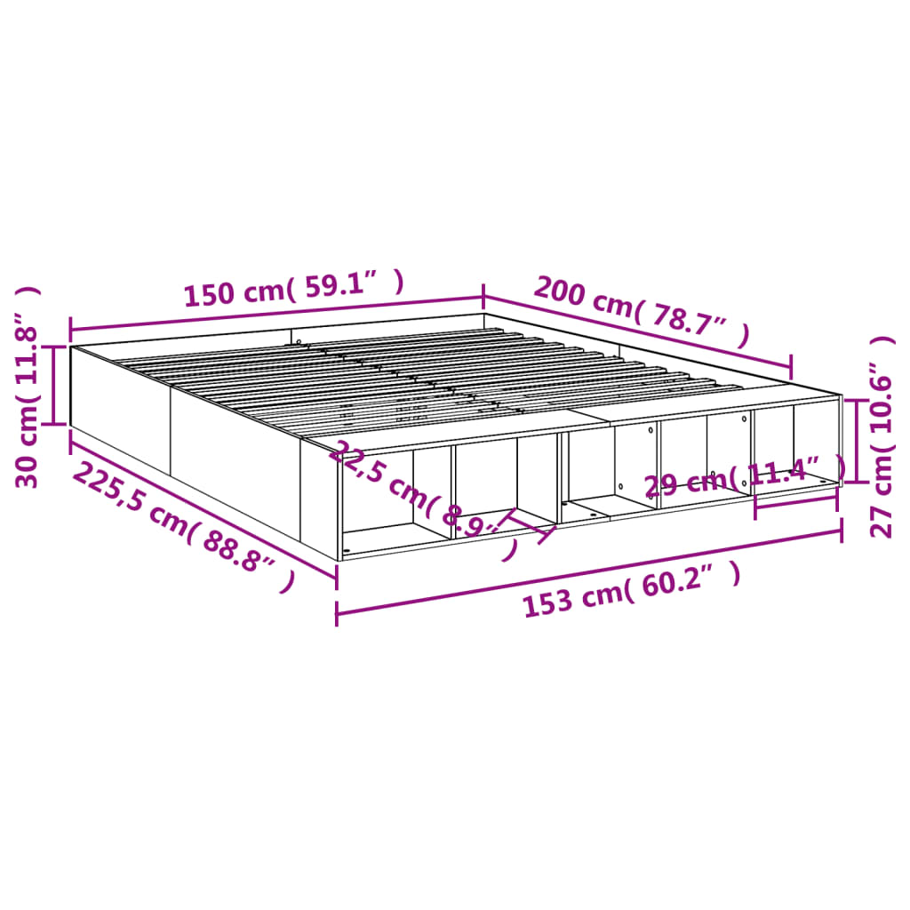 vidaXL Cadre de lit sans matelas chêne fumé 150x200 cm