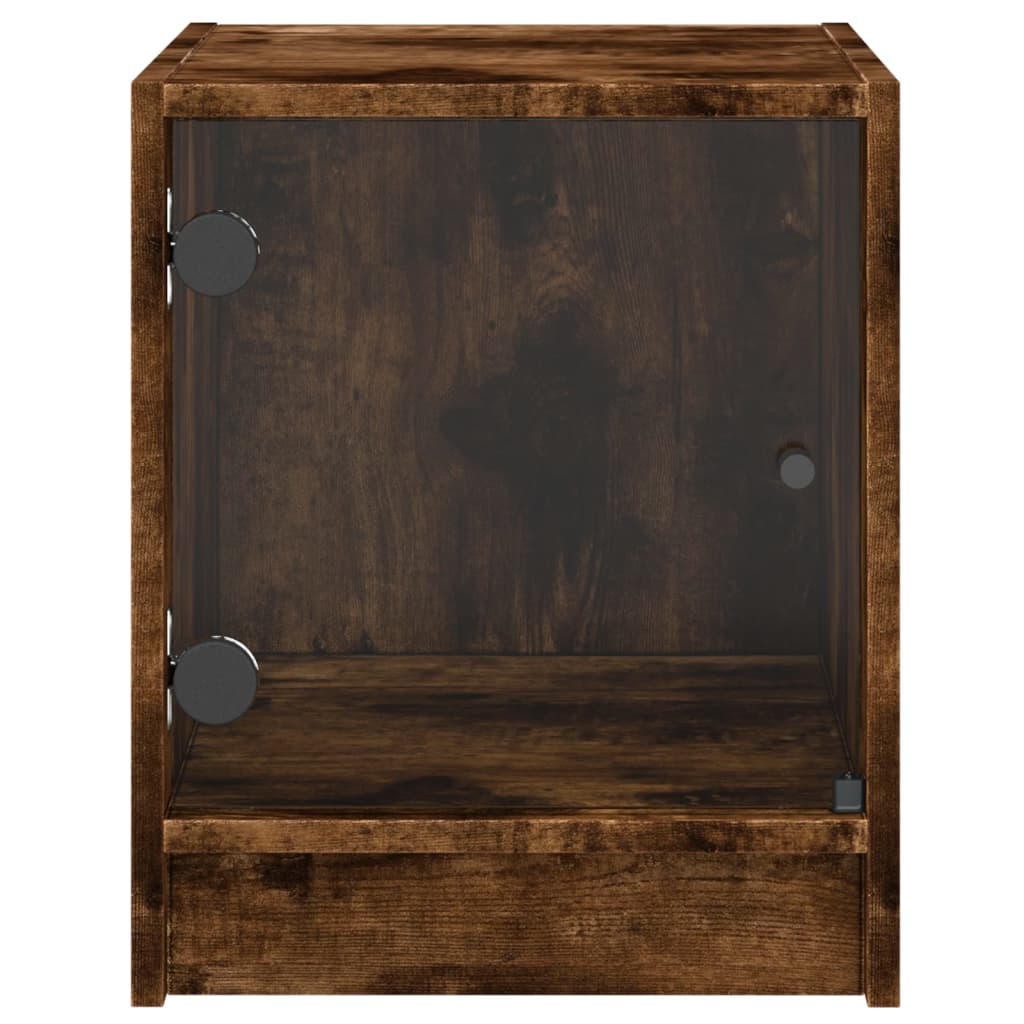 vidaXL Table de chevet avec porte en verre chêne fumé 35x37x42 cm