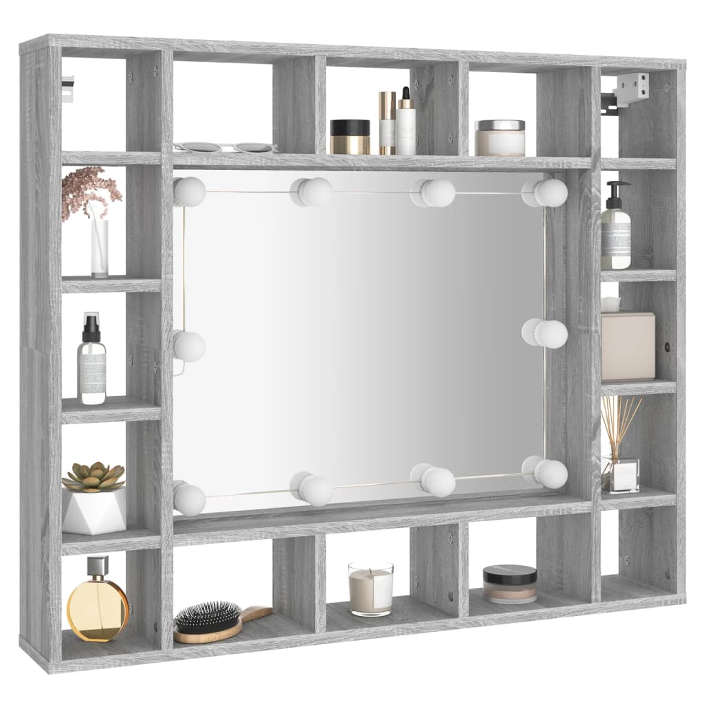 vidaXL Armoire à miroir avec LED Sonoma gris 91x15x76,5 cm