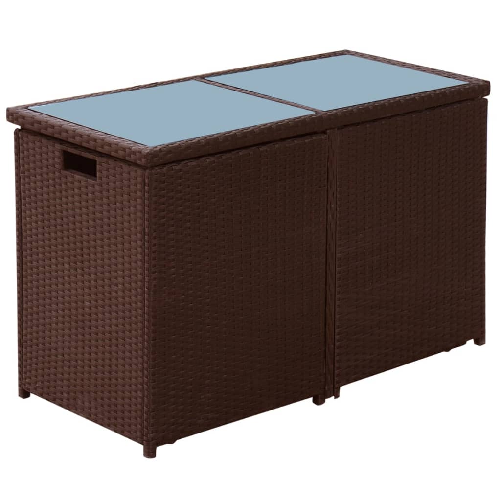 vidaXL Ensemble de bistro 3 pcs et coussins résine tressée marron