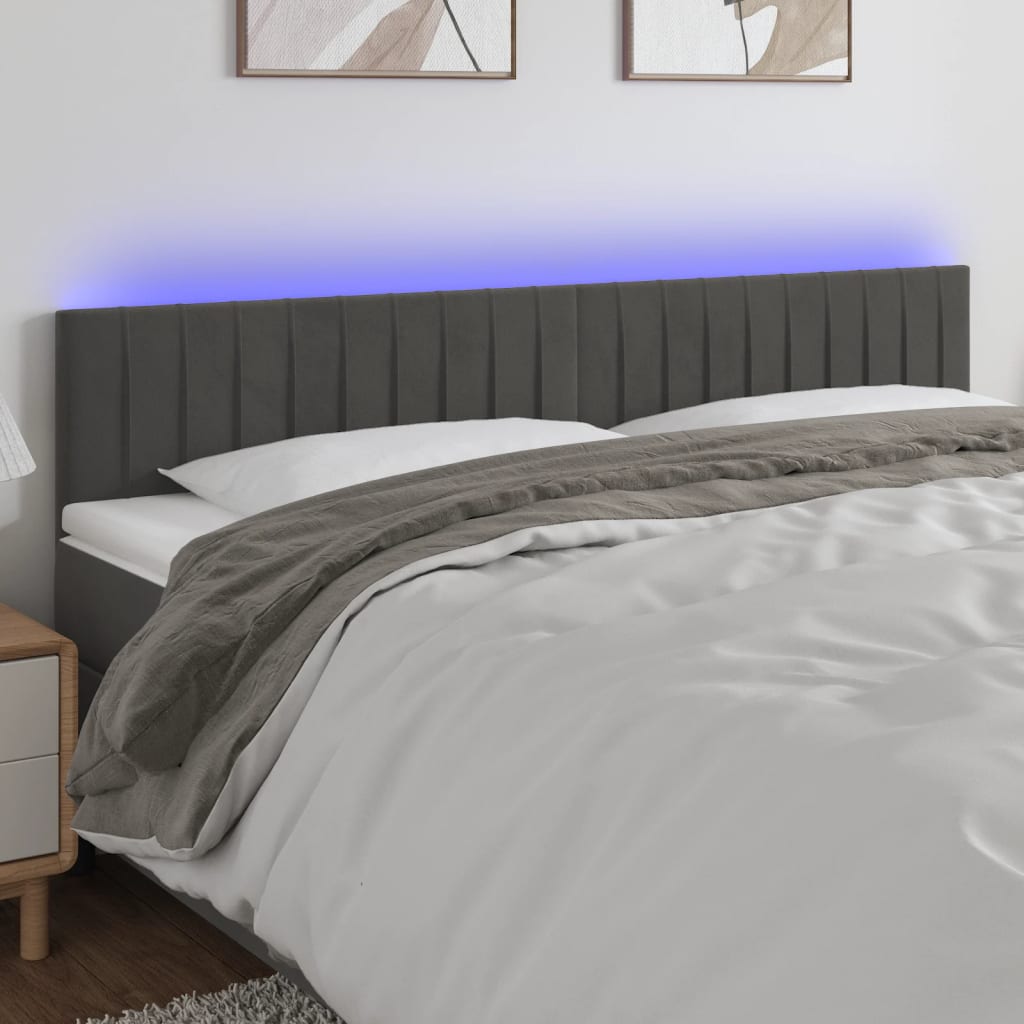 vidaXL Tête de lit à LED Gris foncé 180x5x78/88 cm Velours