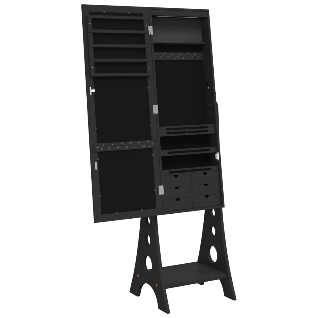 vidaXL Armoire à bijoux miroir avec lumières LED sur pied noir