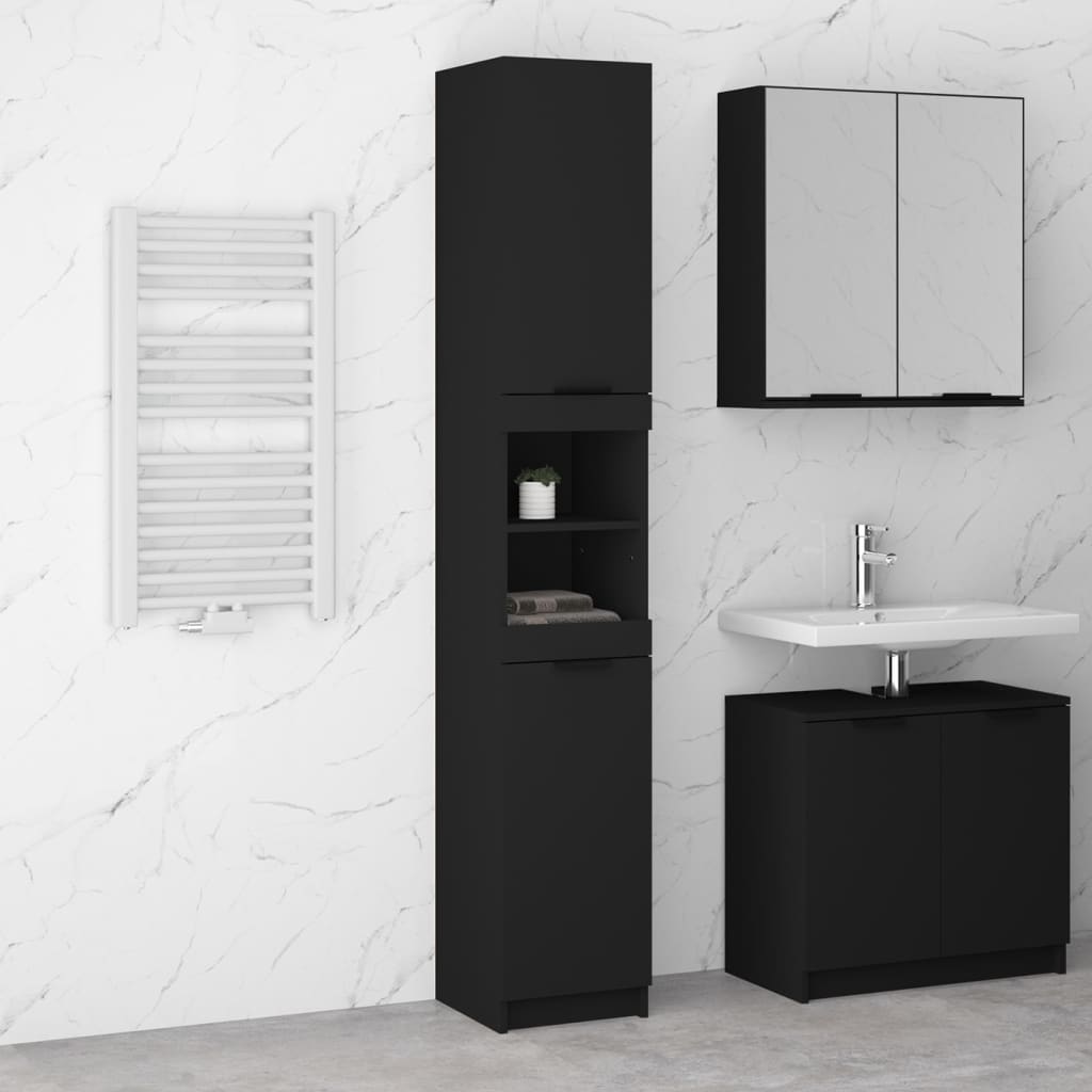 vidaXL Armoire de salle de bain noir 32x34x188,5 cm bois d'ingénierie
