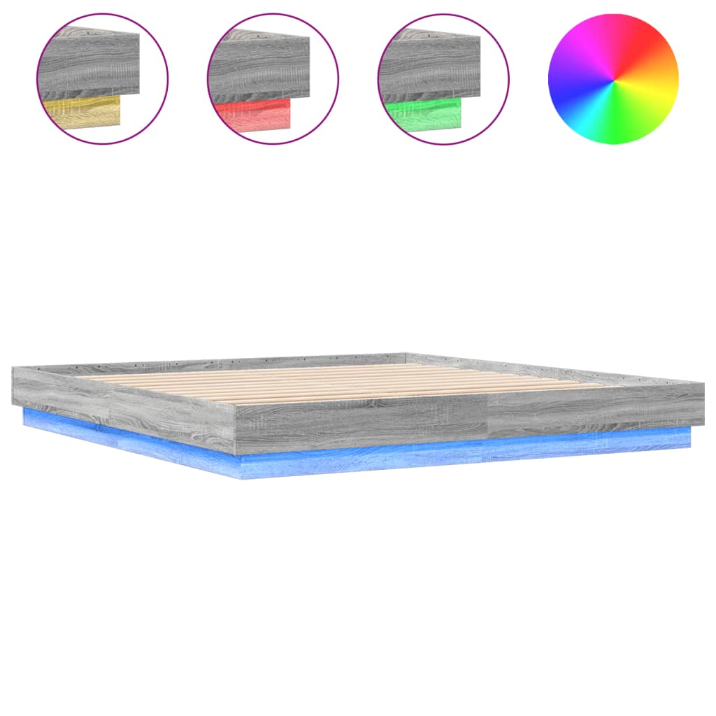 vidaXL Cadre de lit avec LED sans matelas sonoma gris 200x200 cm