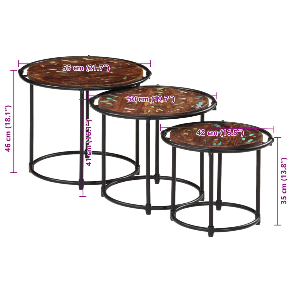 vidaXL Tables gigognes 3 pcs bois massif de récupération