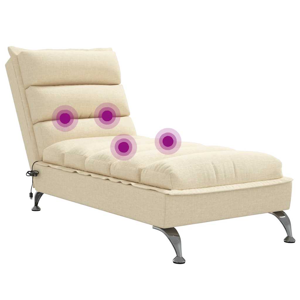 vidaXL Chaise longue de massage avec coussins crème tissu