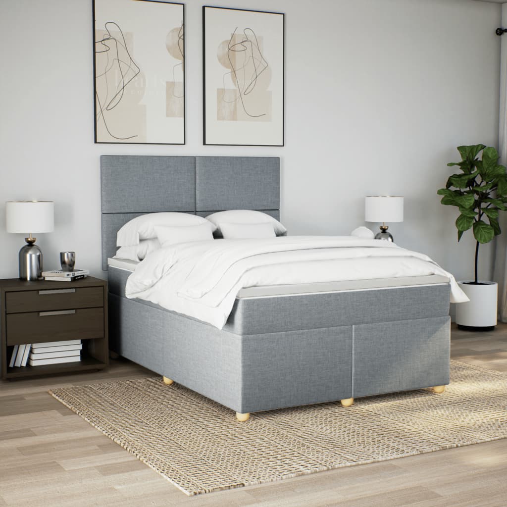 vidaXL Sommier à lattes de lit avec matelas Gris clair 140x200cm Tissu