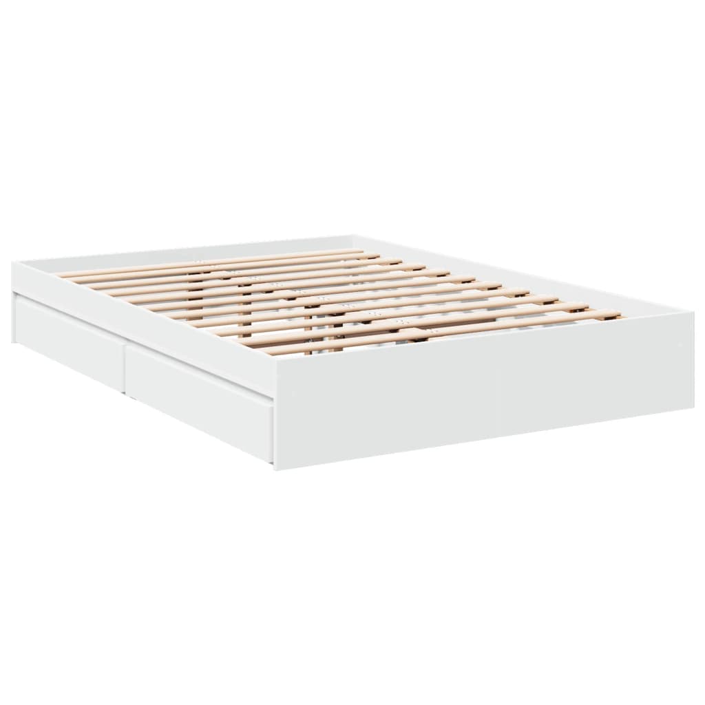 vidaXL Cadre de lit avec tiroirs blanc 135x190 cm bois d'ingénierie