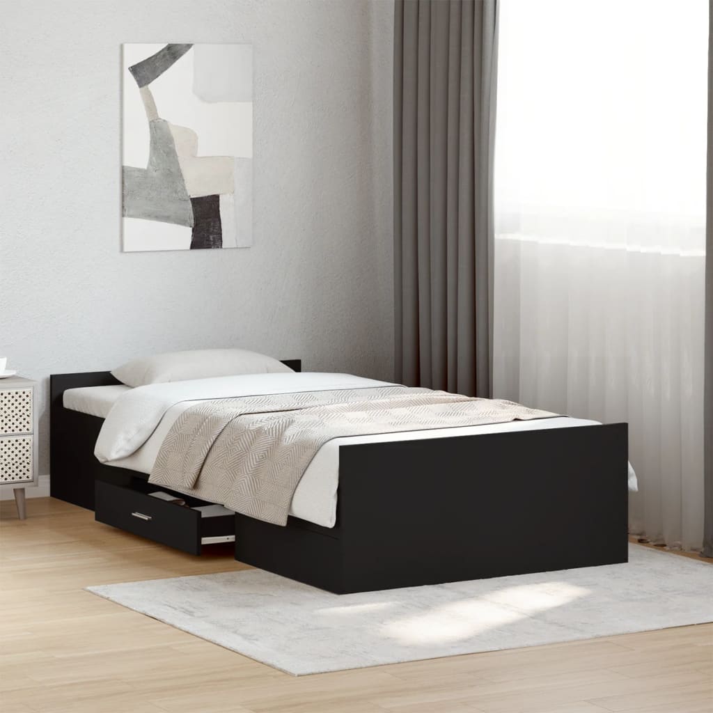 vidaXL Cadre de lit avec tiroirs noir 90x200 cm bois d'ingénierie