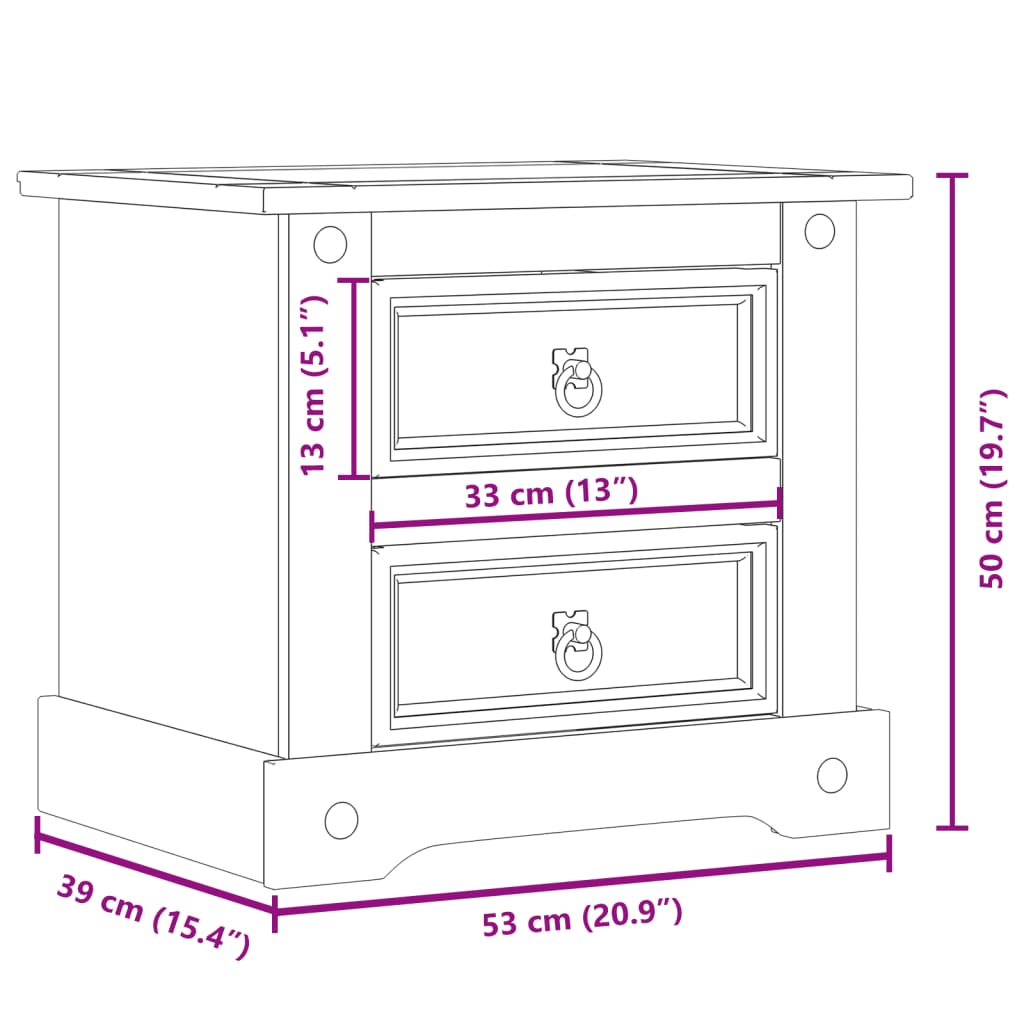 vidaXL Table de chevet Corona 53x39x50 cm bois de pin massif