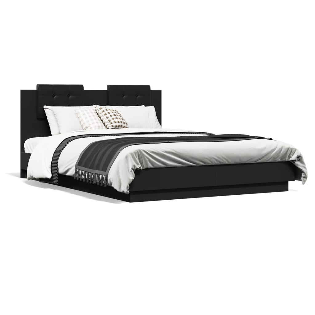 vidaXL Cadre de lit avec tête de lit noir 140x200 cm bois d'ingénierie