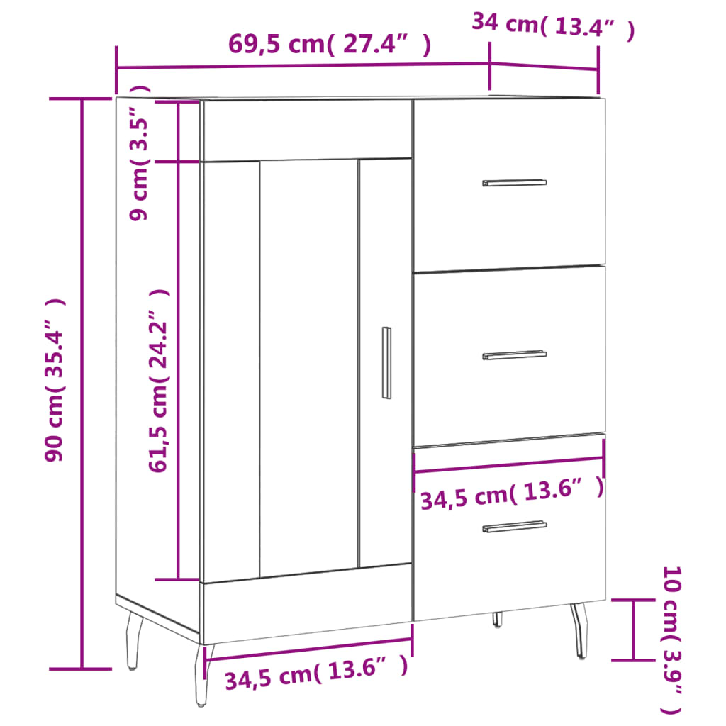 vidaXL Buffet noir 69,5x34x90 cm bois d'ingénierie