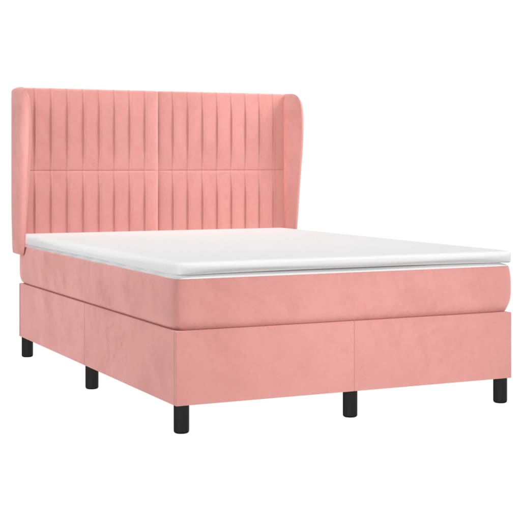 vidaXL Sommier à lattes de lit avec matelas Rose 140x200 cm Velours