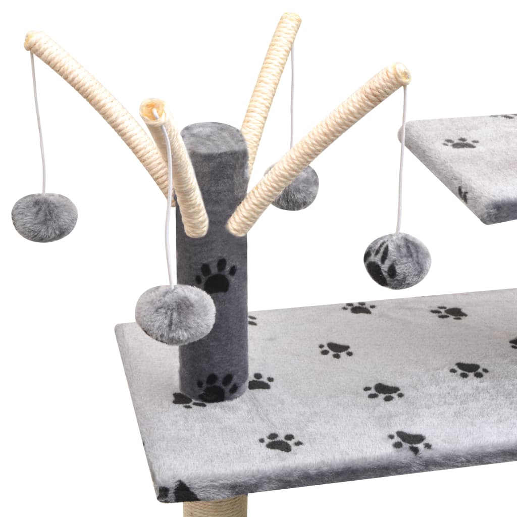 vidaXL Arbre à chat et griffoir Sisal 125 cm Empreintes de pattes Gris