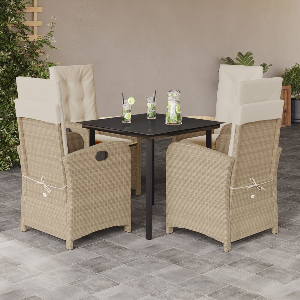 vidaXL Ensemble à manger de jardin avec coussins 5pcs Beige poly rotin