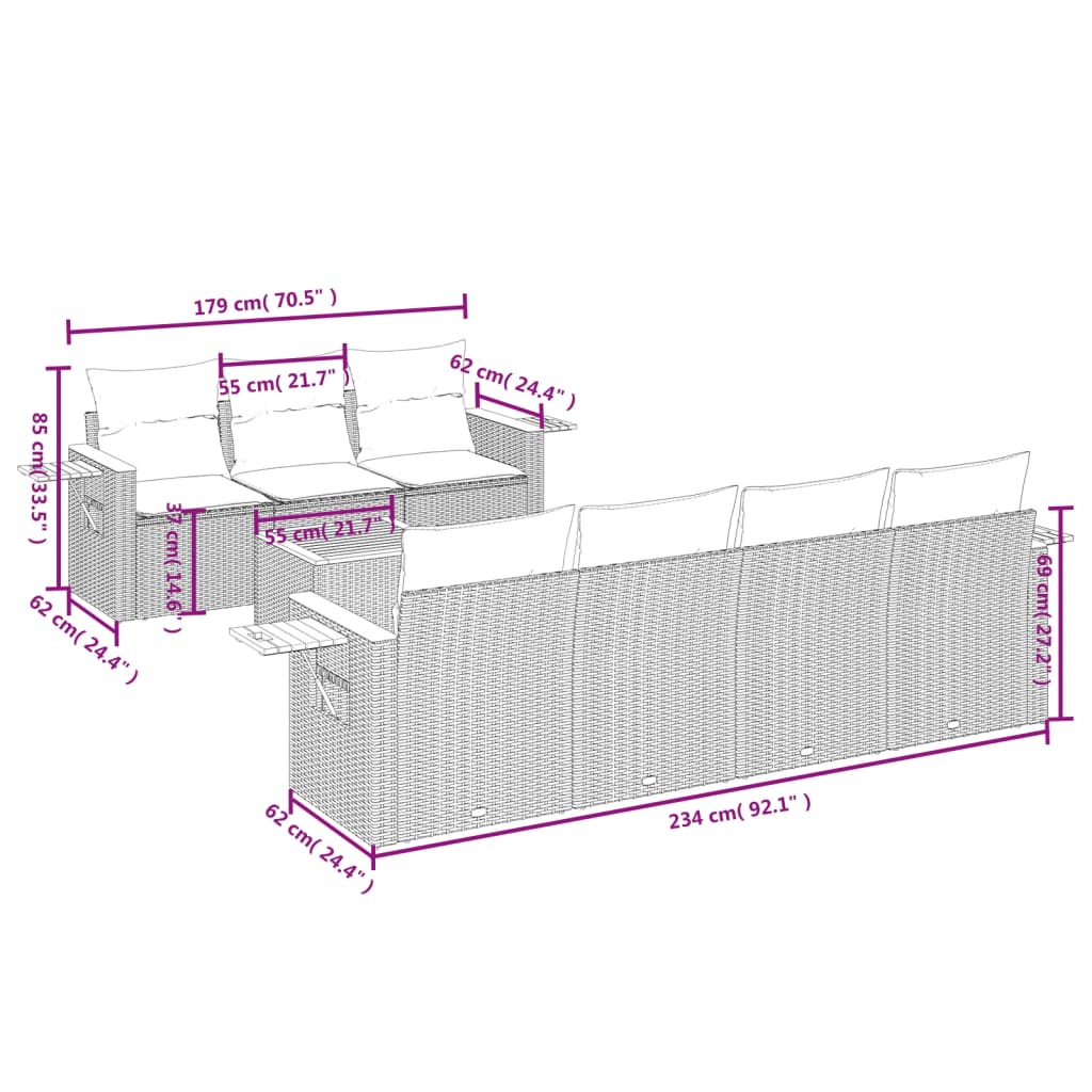 vidaXL Salon de jardin avec coussins 8 pcs beige résine tressée