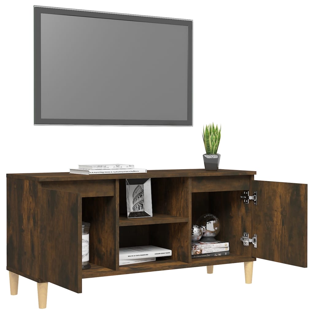 vidaXL Meuble TV avec pieds en bois solide Chêne fumé 103,5x35x50 cm