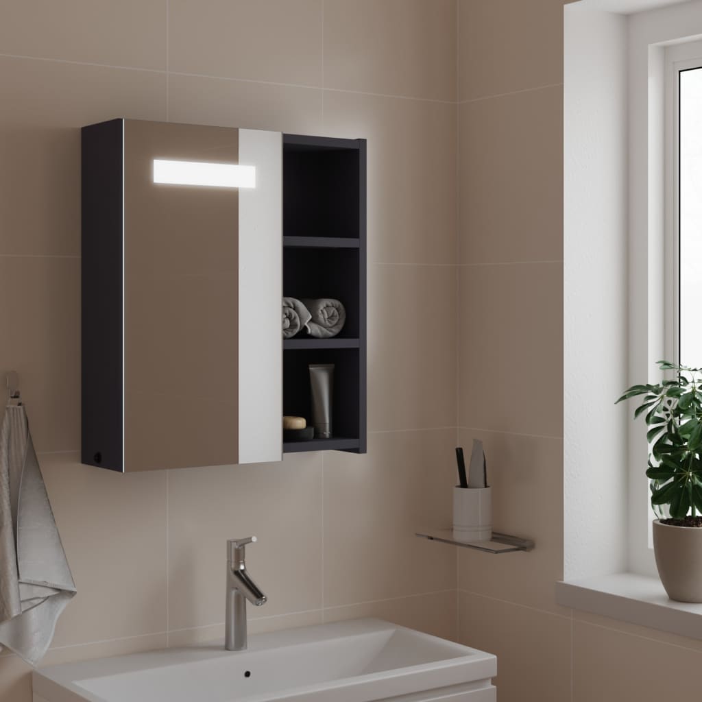 vidaXL Armoire de salle de bain à miroir avec LED gris 45x13x52 cm