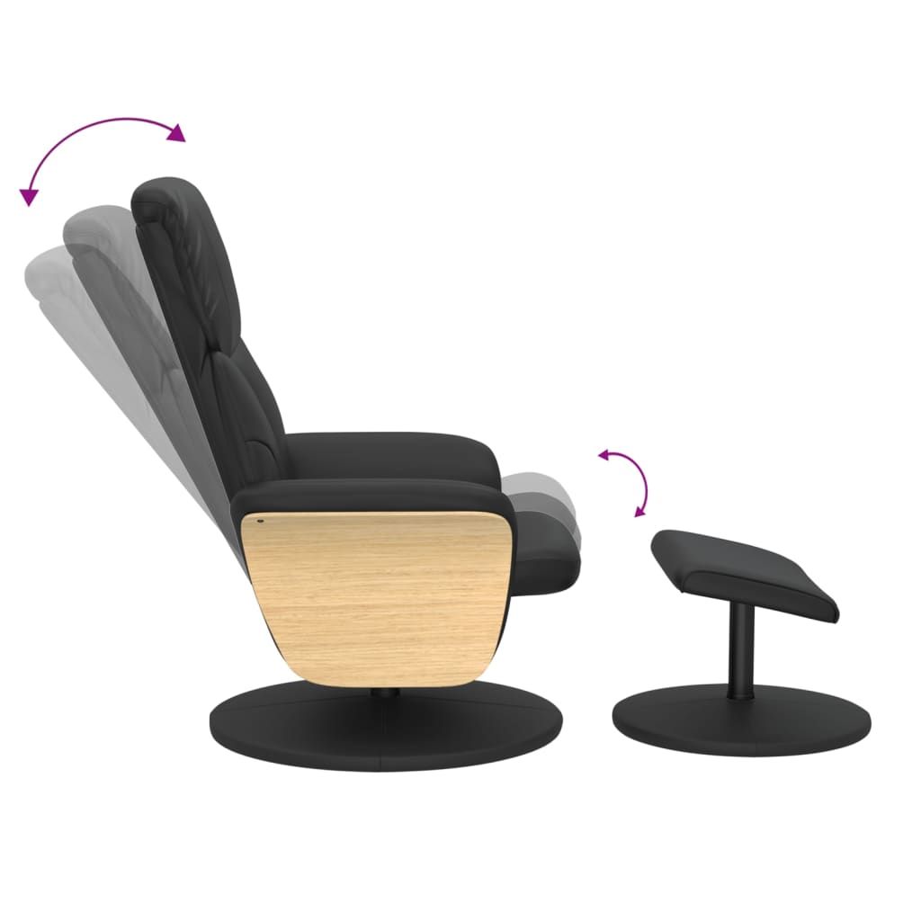 vidaXL Fauteuil inclinable avec repose-pied noir similicuir