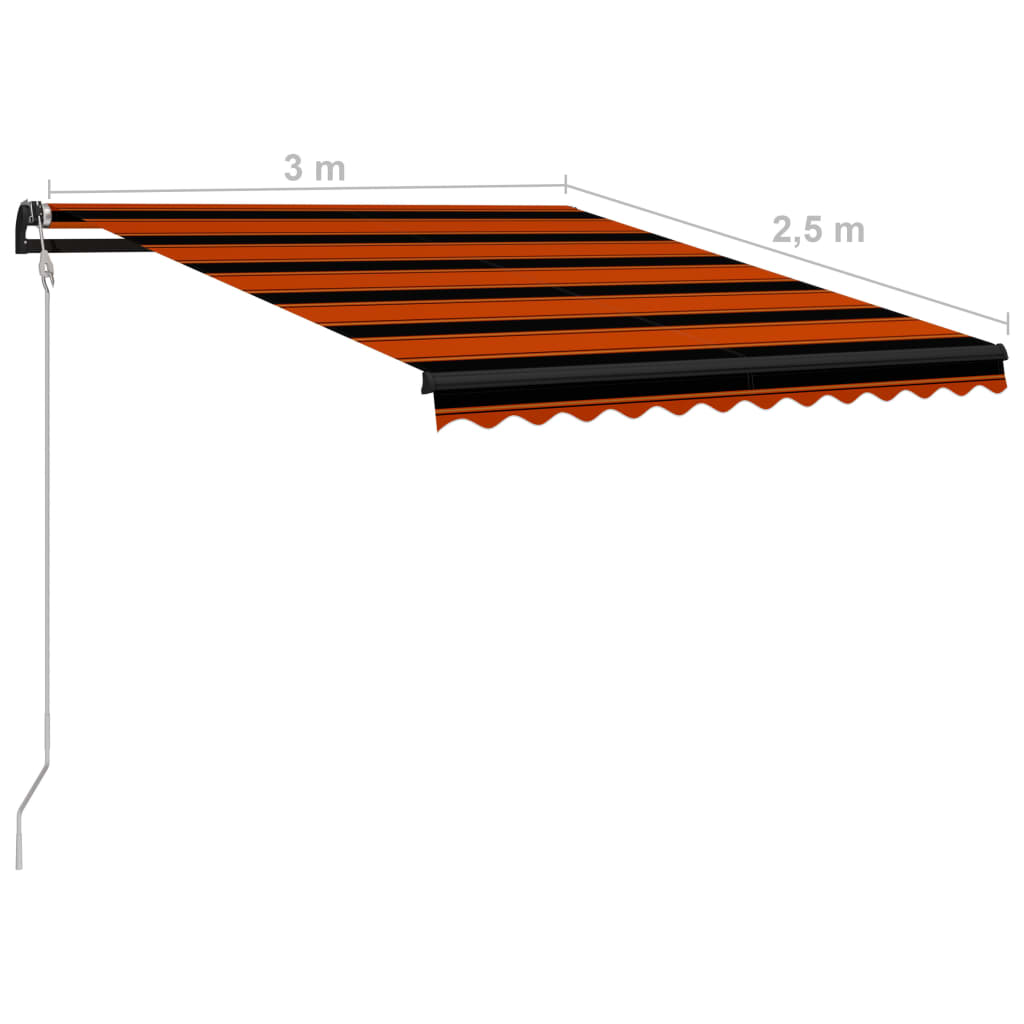 vidaXL Auvent rétractable capteur de vent LED 300x250 cm Orange marron