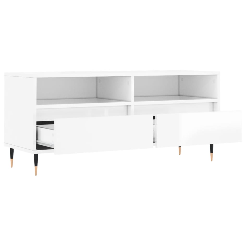 vidaXL Meuble TV blanc brillant 100x34,5x44,5 cm bois d'ingénierie