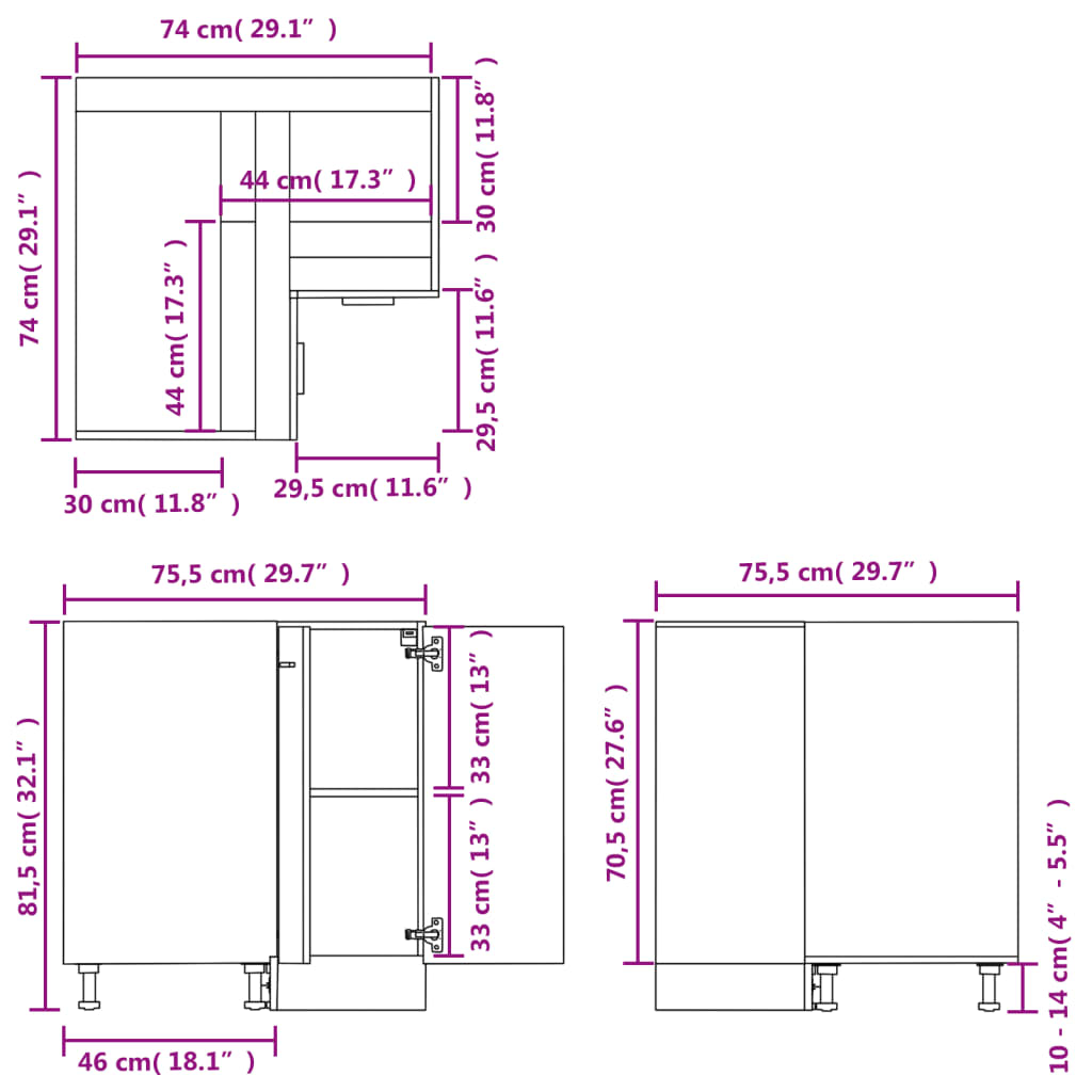 vidaXL Armoire de plancher d'angle chêne sonoma 75,5x75,5x81,5 cm bois