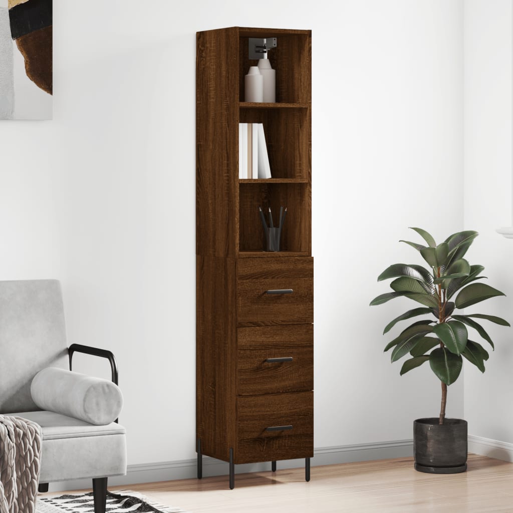 vidaXL Buffet haut Chêne marron 34,5x34x180 cm Bois d'ingénierie