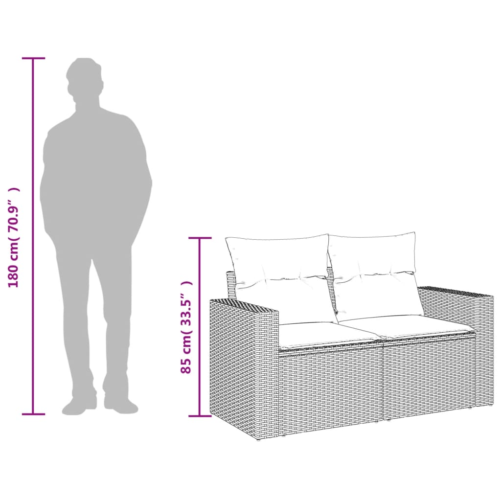 vidaXL Canapé de jardin avec coussins 2 places noir résine tressée