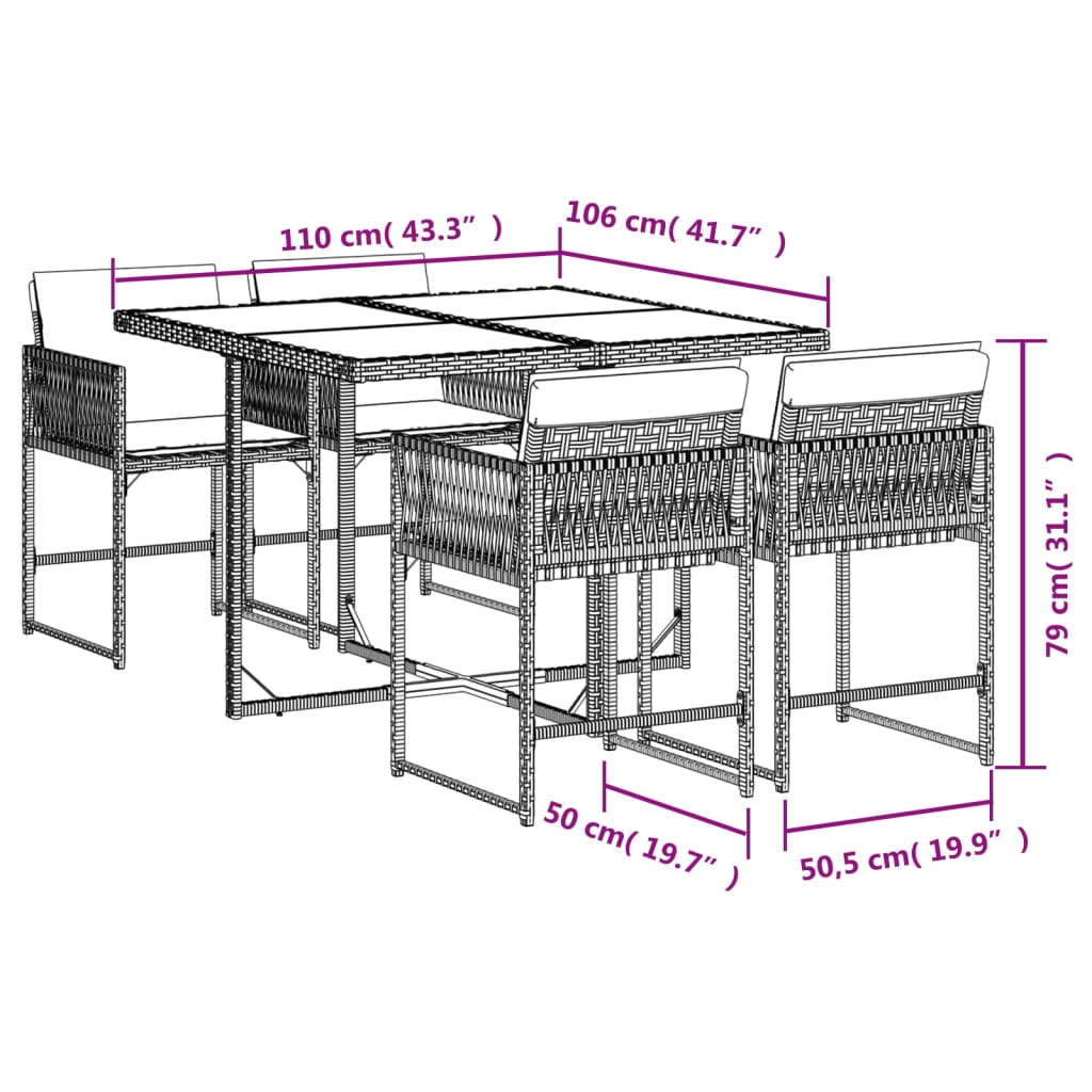 vidaXL Ensemble à manger de jardin coussins 5pcs Noir Résine tressée