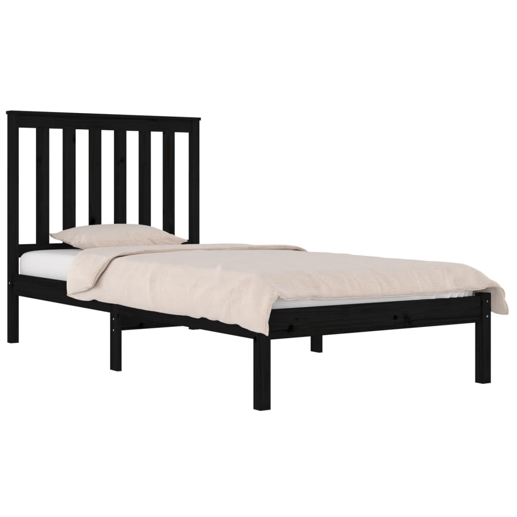 vidaXL Cadre de lit Noir Bois de pin massif 75x190 cm Petit simple