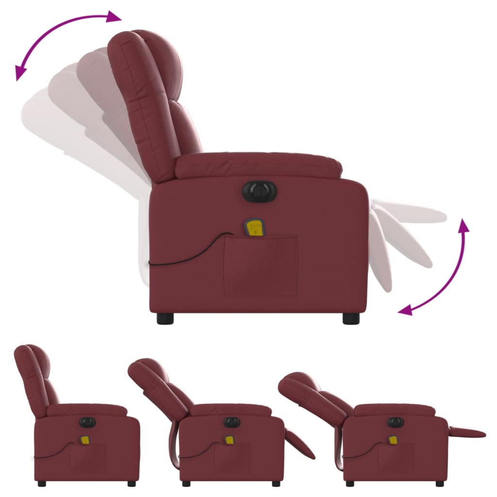 vidaXL Fauteuil de massage inclinable électrique rouge bordeaux