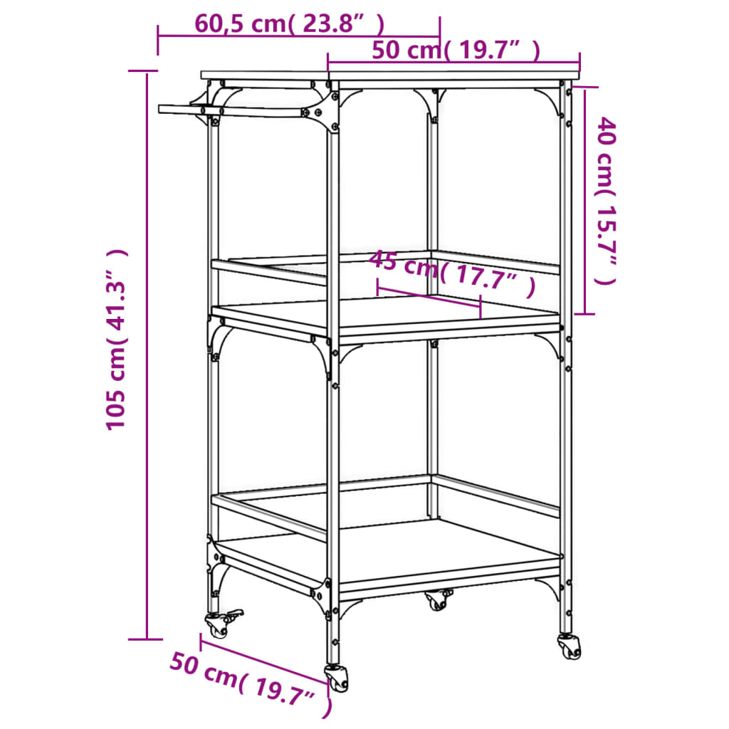 vidaXL Chariot de cuisine sonoma gris 60,5x50x105 cm bois d'ingénierie