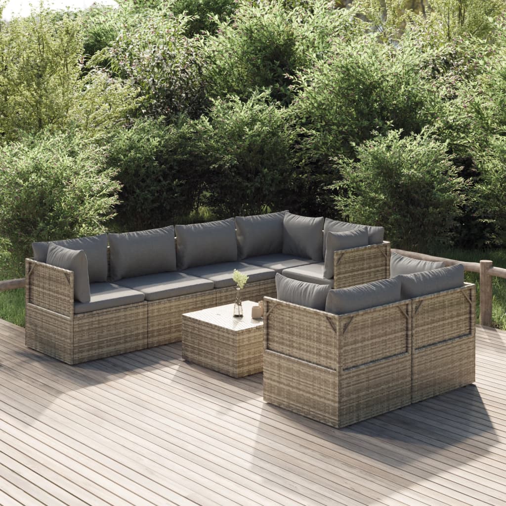 vidaXL Salon de jardin 8 pcs avec coussins Gris Résine tressée