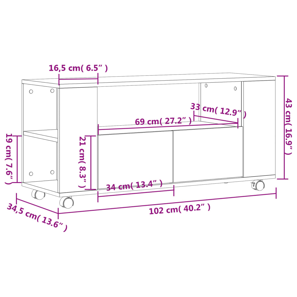 vidaXL Meuble TV chêne marron 102x34,5x43 cm bois d'ingénierie