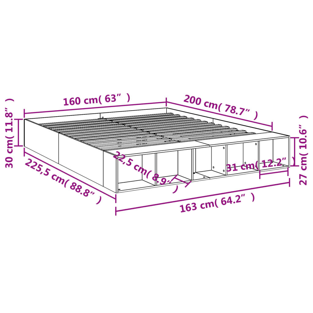 vidaXL Cadre de lit sans matelas chêne fumé 160x200 cm