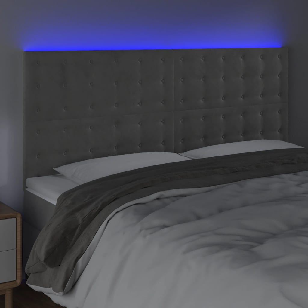 vidaXL Tête de lit à LED Gris clair 200x5x118/128 cm Velours