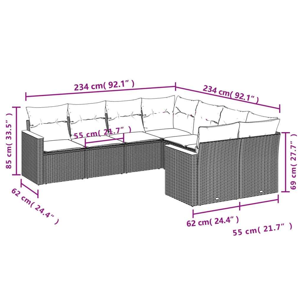 vidaXL Salon de jardin 8 pcs avec coussins noir résine tressée