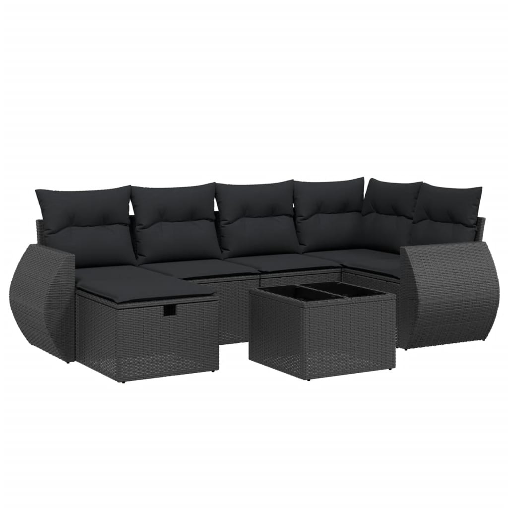 vidaXL Salon de jardin 7 pcs avec coussins noir résine tressée