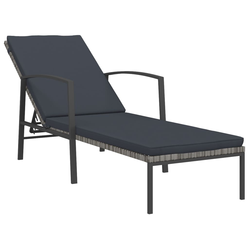 vidaXL Chaises longues lot de avec table Résine tressée Gris