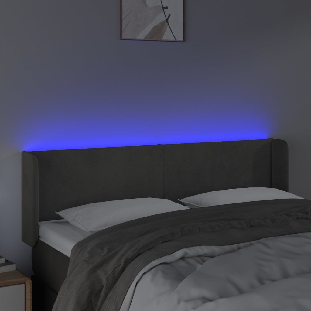 vidaXL Tête de lit à LED Gris foncé 147x16x78/88 cm Velours